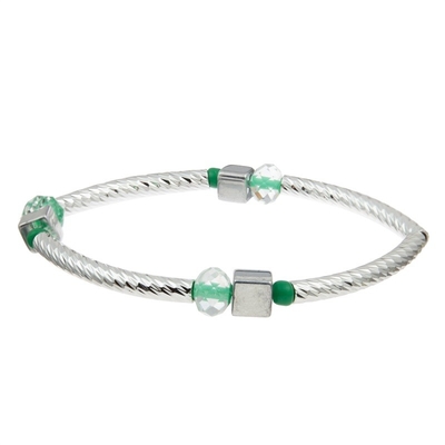 Coutume empilable faite main d'ensemble de bracelet de barre argentée avec Crystal Beads