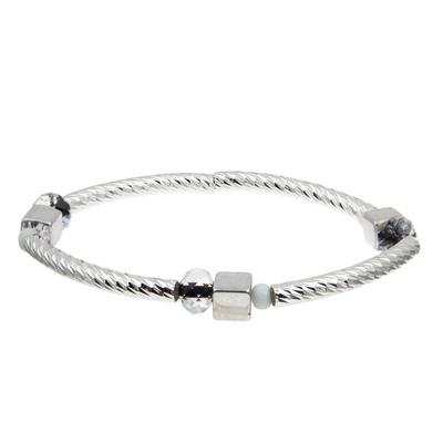 Coutume empilable faite main d'ensemble de bracelet de barre argentée avec Crystal Beads