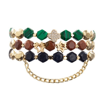 La malachite extensible perle le bracelet de charme de feuille de Zircon avec la chaîne d'or