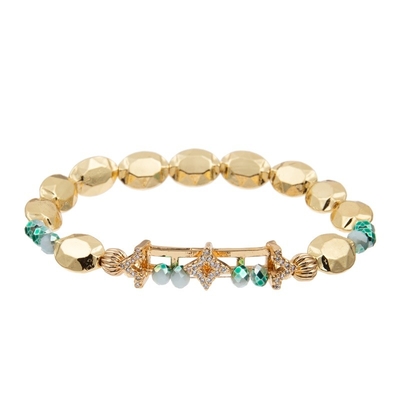 L'étoile d'or de Zircon charment les bracelets élastiques faits main avec les perles plates de forme pour la fille