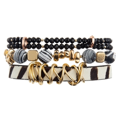 Couleur blanche de zèbre d'impression de cuir de perles de noir fait main de bracelet pour la dame