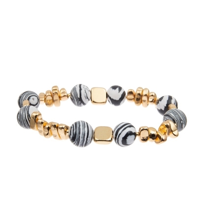 Couleur blanche de zèbre d'impression de cuir de perles de noir fait main de bracelet pour la dame