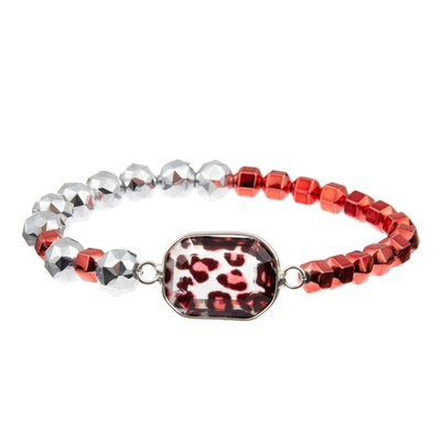 Perles d'argent de Crystal Charm Bracelet With Red en verre d'impression de léopard