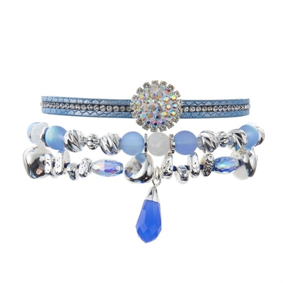 Le bracelet empilable en cuir fait main de style de fille de Boho a placé Bule pour le cadeau d'anniversaire