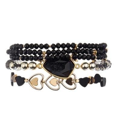 Madame fraîche Round Beads Bracelet a fixé la petite taille noire de Facted avec le charme de Druzy
