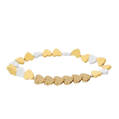 La demi moitié à chaînes jaune lumineuse perle le bracelet avec le pendant de coeur d'amour de Zircon de l'or 14k