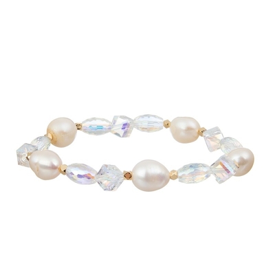 L'espace d'or de perle d'eau douce a perlé le bracelet extensible empilé pour Madame