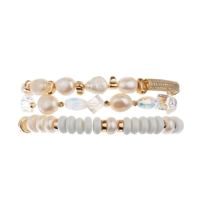 L'espace d'or de perle d'eau douce a perlé le bracelet extensible empilé pour Madame