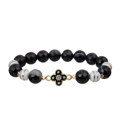 Bracelet en cuir de charme de Zircon d'impression de zèbre de Sexangle réglé avec le pendant spécial d'abaque