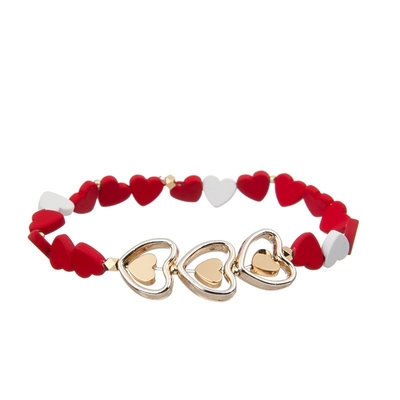 Le coeur peint d'hématite a perlé coloré réglable empilé de bracelet extensible