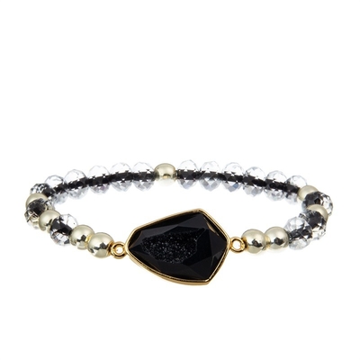 Madame fraîche Round Beads Bracelet a fixé la petite taille noire de Facted avec le charme de Druzy