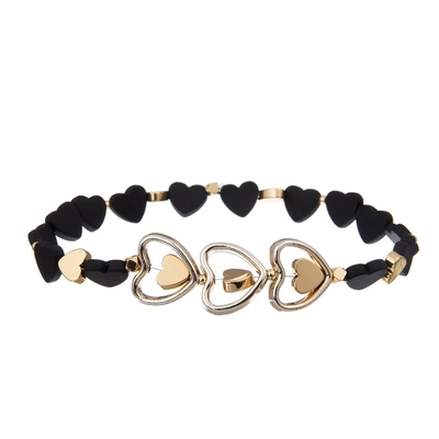 Madame fraîche Round Beads Bracelet a fixé la petite taille noire de Facted avec le charme de Druzy