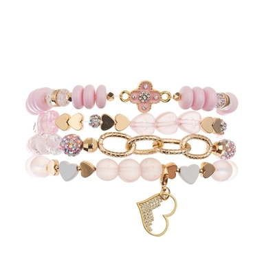 Bracelet perlé savoureux élégant de fille de rose réglé avec le pendant de coeur d'or