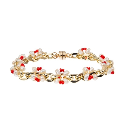La pierre d'imitation perle l'armure Crystal Beads Bracelets Boho Style rouge de chaîne