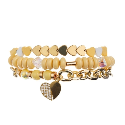 La demi moitié à chaînes jaune lumineuse perle le bracelet avec le pendant de coeur d'amour de Zircon de l'or 14k
