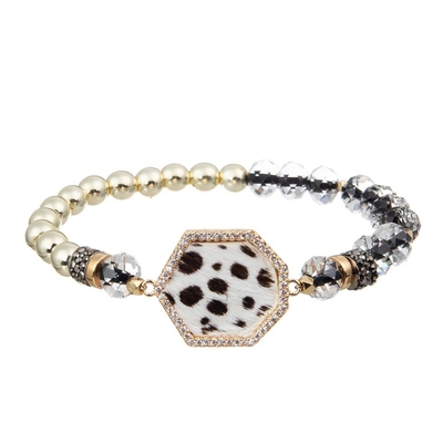 Bracelet en cuir de charme de Zircon d'impression de zèbre de Sexangle réglé avec le pendant spécial d'abaque