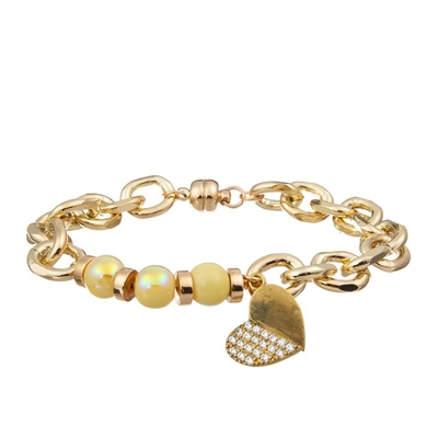 La demi moitié à chaînes jaune lumineuse perle le bracelet avec le pendant de coeur d'amour de Zircon de l'or 14k