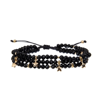 Madame fraîche Round Beads Bracelet a fixé la petite taille noire de Facted avec le charme de Druzy