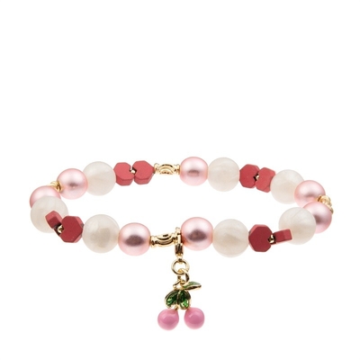 Crystal Handmade Beads Bracelet Faceted de verre avec Cherry Charm rose