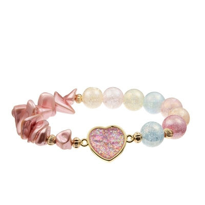 Crystal Handmade Beads Bracelet Faceted de verre avec Cherry Charm rose