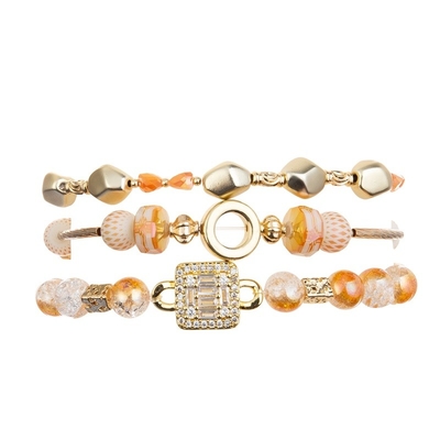 Bracelet fait main de Madame Orange Glass Beads avec le métal Bean Beads At Fall d'or