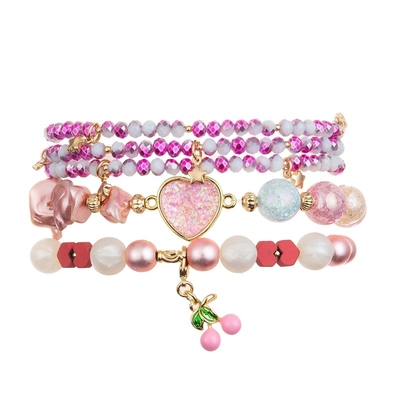 Crystal Handmade Beads Bracelet Faceted de verre avec Cherry Charm rose