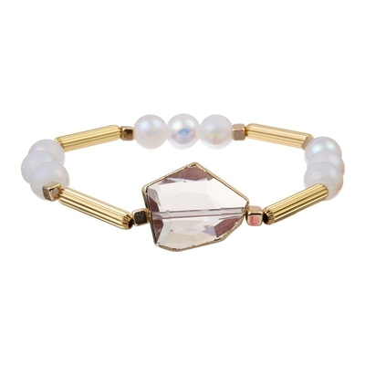 Bracelet réglable de S de Crystal Charm Women clair ' avec la barre en métal de bord d'or