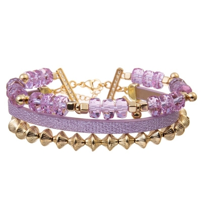 Corde 0.7mm élastique réglable de Purple Heart Crystal Beads Bracelet Set With