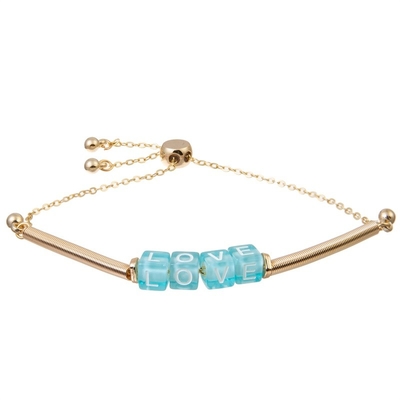 La lettre d'amour bleue de Boho perle le bracelet de maillon de chaîne d'or avec le tube en métal