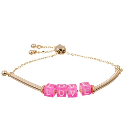 La lettre d'amour rose de bracelets à chaînes d'or de Boho perle hypoallergénique réglable