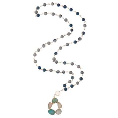 Collier à chaînes de Druzy d'or fait main pendant naturel de fleur avec Gray Lava Beads