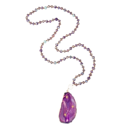 Le verre perle le collier perlé fait main avec le pendant semi précieux pourpre d'agate