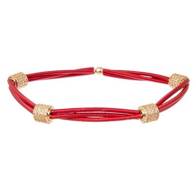 Bracelet élastique perlé empilable rouge en métal d'or de cru pour la mode de ressort