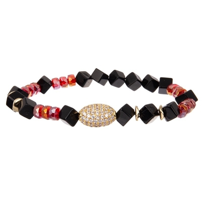Bracelet élastique perlé empilable rouge en métal d'or de cru pour la mode de ressort