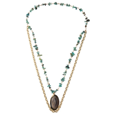 La turquoise faite main de Gray Agate Semi Precious Pendant a perlé la couche multi de collier de chaîne