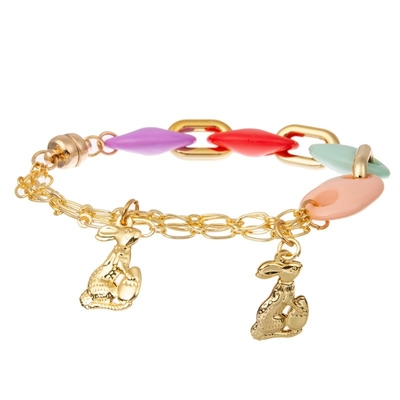 Le lapin d'or charment le bracelet élastique perlé empilable de Pâques pour la femme