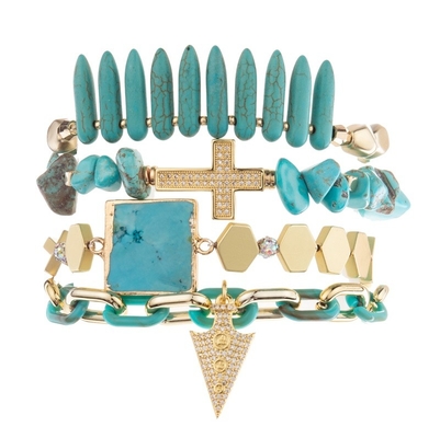 Bracelet élastique perlé de pile bleue multi de turquoise de la Bohême pour la mode d'été