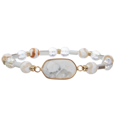 Bracelet élastique de pierre porte-bonheur de Boho décembre avec le charme naturel blanc de turquoise