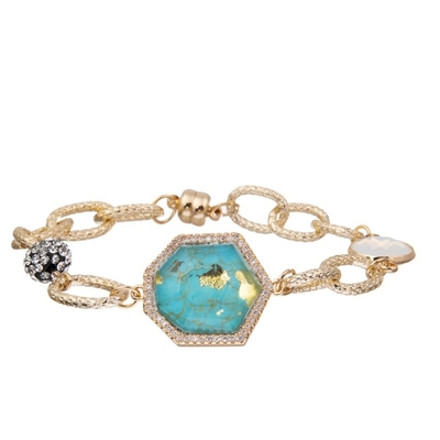 Bracelet à chaînes en métal naturel de turquoise de feuille d'or