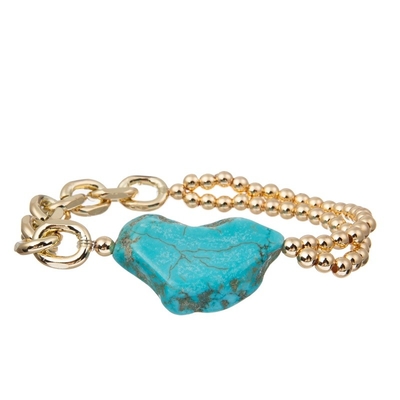Cadeau naturel de santé mentale de turquoise de bracelet perlé de pierre de boule en métal d'or