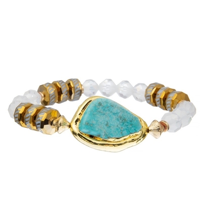 Protection en pierre d'énergie de bracelet perlée par turquoise naturelle extensible de bord d'or
