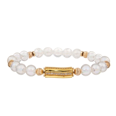 Délicatesse faite main de Crystal Beads Stretchy Bracelet Stackable en verre blanc d'or de barre