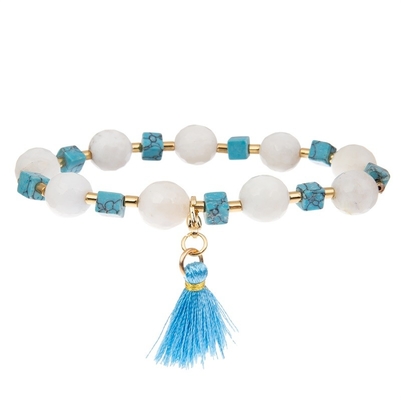 Délicatesse faite main empilable facettée de bracelet de Crystal Beads Blue Tassel Stretchy