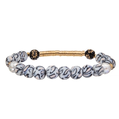 La silice de rayure de zèbre de barre en métal d'or perle l'ensemble fait main de bracelet extensible
