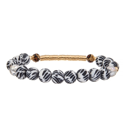La silice de rayure de zèbre de barre en métal d'or perle l'ensemble fait main de bracelet extensible