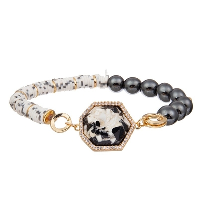 Élastique perlé fait main de bracelet de turquoise noire adapté aux besoins du client pour des femmes