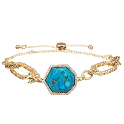 Ligne bracelet fait main d'or de perles de turquoise bleue naturelle réglable