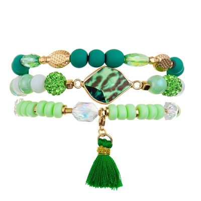 Délicatesse faite main empilable verte de Crystal Beads Minimalist Stretchy Bracelet