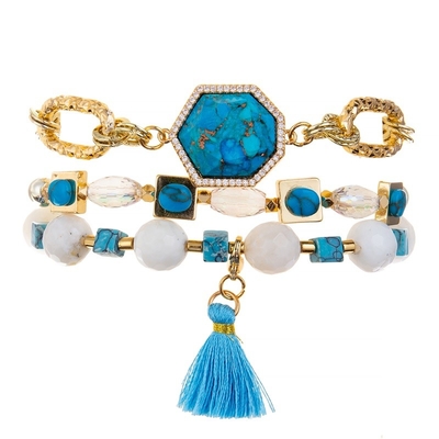 Délicatesse faite main empilable facettée de bracelet de Crystal Beads Blue Tassel Stretchy