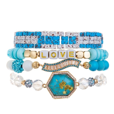 Tila peint par turquoise bleue perle le bracelet fait main de perles réglable pour la femme